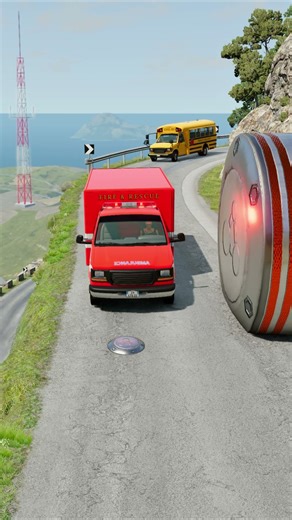 Cars & Ambulnce Van vs Giant Pit Bollards Crash - BeamNG.drive