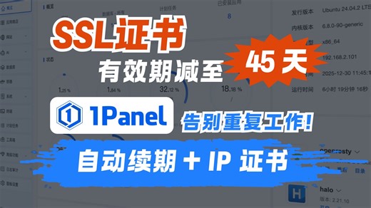 告别重复工作！Let's Encrypt 证书缩期至45天，1Panel 自动续期+IP/域名证书全方案