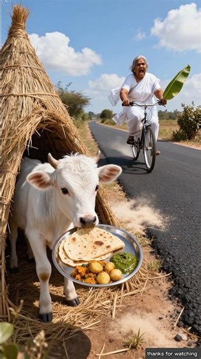 The cute calf saved the poor hungry people 😭 #ai #cow #save