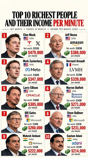 TOP 10 RICHEST PEOPLE IN THE WORLD 💰 | How Much They Make Per Minute