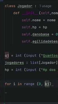 Criando a classe Jogador do meu rpg feito no pycharm! #python