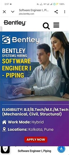 Bentley Systems Hiring Software Engineer I (Piping)#fresherjobs #fresher #bentley #jobupdates