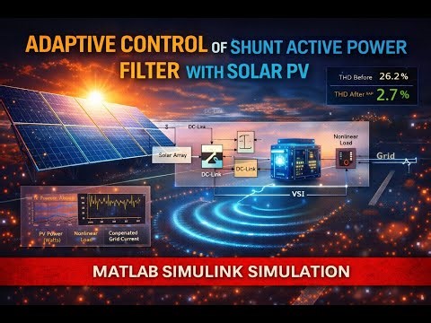 Adaptive Control of Shunt Active Power Filter with Solar PV | MATLAB Simulink Simulation