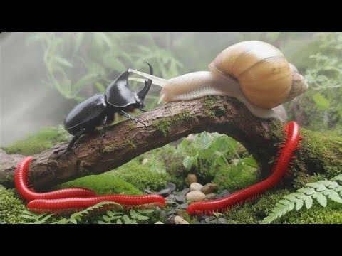 Incredible Wildlife Moment : Close-Up of Millipede & Snail Meeting #Millipede #insectsbehavior