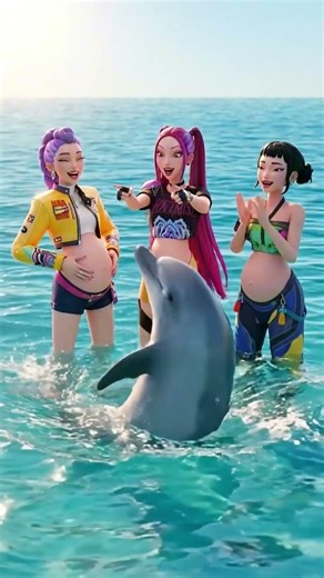 Kpop Demon Hunters but they're pregnant: DOLPHIN BEACH🐬🏖️ #kpopdemonhunters
