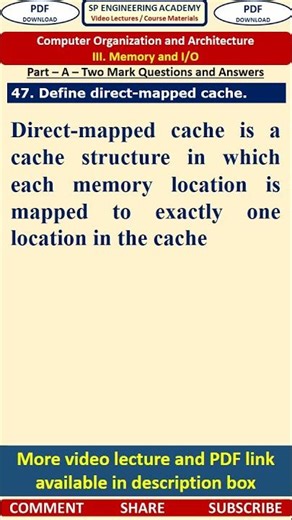 47CO3 Computer Organization Part A Questions Define direct mapped cache