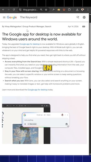 Google App for Desktop Now on Windows