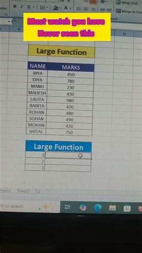 Large function in Excel!use of Large formula #excel #ujala #computer #exceltips #exceltricks