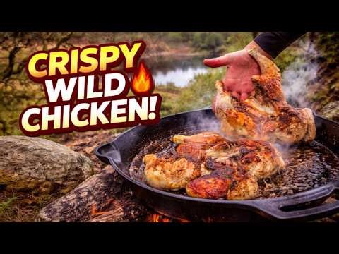 Survival Cooking in the Wild | Crispy Chicken Over Open Fire 🔥