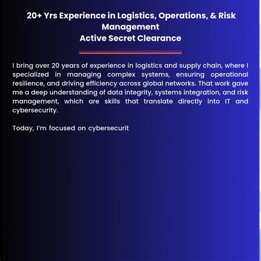 🌟 VETS2INDUSTRY Veteran Spotlight 🌟 Meet Jessica Fuhler, a United States Air Force Veteran and Cybersecurity professional with 10 years of experience in logistics and supply chain, bringing expertise in risk management, data integrity, and systems resilience into IT and cybersecurity. Please reach out to her if you have any positions that align with her | Vets2Industry