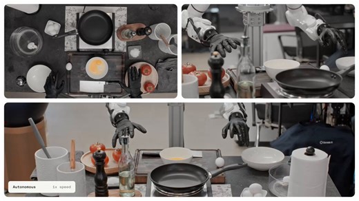 Impressive on every dimension!Genesis AI has announced GENE-26.5, its first robotic foundation model, aimed at achieving human-level dexterous manipulation:- Single model, shared weights, handles egg cracking, lab pipetting, bimanual Rubik's Cube, smoothie making, and wire harnessing. Most tasks: under 1 hour of task-specific data, 1x real-world speed.- Genesis Hand 1.0: human-size, 20 active DoF, soft-contact skin. Paired glove gives a 1:1:1 mapping (glove, human hand, robot hand). 100x cheaper