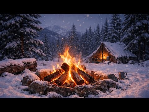 Winter Campfire in the Snow ❄️🔥 | 2 Hours of Cozy Outdoor Fire Ambience