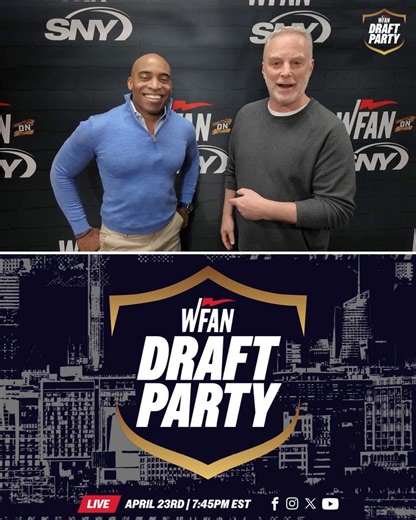 Four New York picks — two Jets, two Giants — are in Round 1. Our friends Tiki, Evan, Boomer, Gio and the team at @WFAN660 are calling it live.🏈 Catch the WFAN Draft Party tonight (April 23) at 7:45 PM ET.▶️ Watch it here: https://t.co/Mf1HLDN0FG#WFANDraftParty
