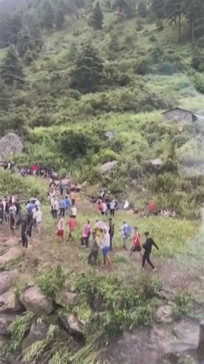 Helicopter Video Shows Displaced Victims From Fatal Flash Flood in Nepal #shorts