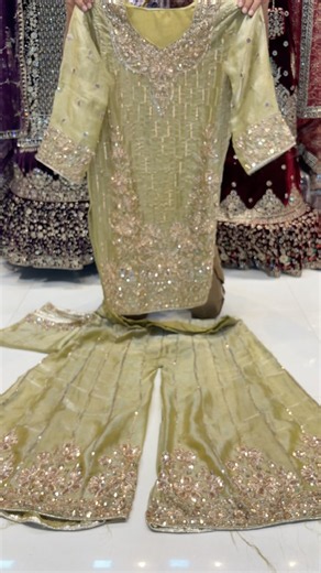💚 Pista Green Palazzo Suit with Heavy Golden Embroidery ✨ | Ajmer Saree #shorts #palazzosuit