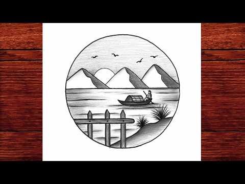 How to Draw a River Scenery in a Circle 🌅 Easy Pencil Landscape Step by Step for Beginners