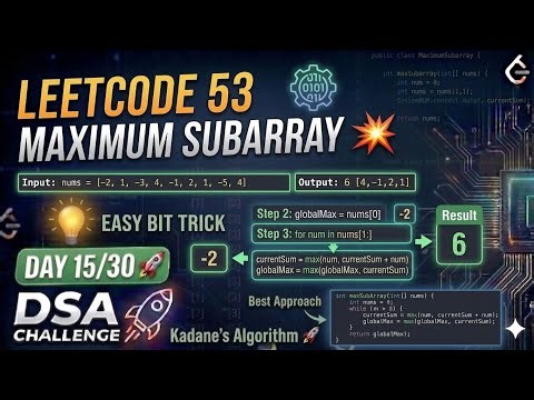 LeetCode 53 | Maximum Subarray 💥 | Day 15/30 DSA Challenge 🚀 | Kadane’s Algorithm Explained