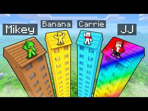 JJ and Mikey Friends: from NOOB to PRO SKYSCRAPER BASE in Minecraft! Maizen