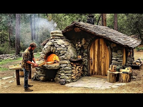 I Built a Permanent Stone and Log House | 45 Days Alone Survival Shelter Full Build