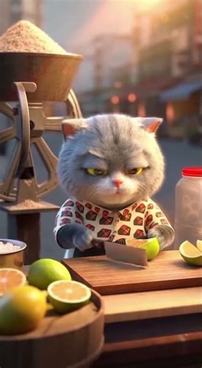 Street Food: A Grumpy Chubby Cat selling Tra Chanh (Vietnamese Iced Lemon Tea) at Old Village Grai