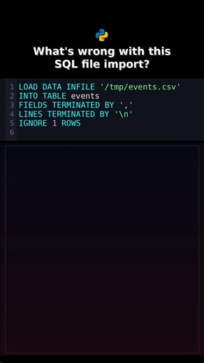 Whats wrong with this SQL file import? #whatswrongwiththissqlquery