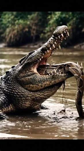 Giant Crocodile Attacks Python in Brutal Fight 😱 #shorts