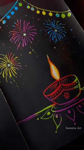 Diwali drawing on scratch book 🪔✨🎇 #art #drawing #trending #shorts