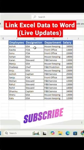 How To Link Excel Data To Word For Real Time Updates #shorts #msword