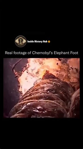 Inside History Hub on Instagram: "Chernobyl danger ☢️🧱👁️ is revealed through rare footage of one of the most hazardous objects ever created. Known as the Elephant’s Foot, this massive formation was created during the 1986 nuclear disaster. It formed when molten nuclear fuel mixed with sand, metal, and reactor materials, then hardened beneath the damaged reactor. Follow @insidehistoryhub for more ⚠️ The surface looks cracked and rough, resembling elephant skin, which led to its name. What makes