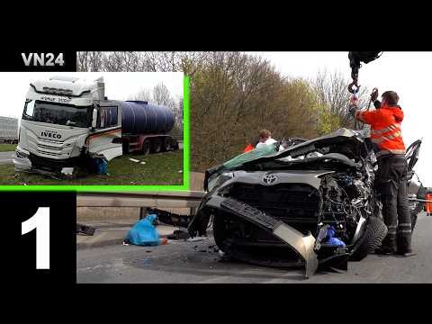 VN24 - Nightmare on the A46 - Truck breaks through guardrail and crashes into oncoming traffic