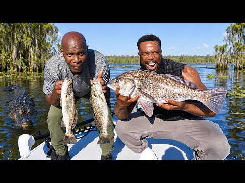 Catch And Cook Big Black Drums & Trout w/ My Dad LIVE From New Orleans Marshes!
