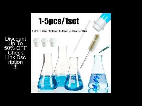 50ml/100ml/150ml/200ml/250ml Narrow Mouth Glass Erlenmeyer Flask Set15-68mm Silicone Stoppers for La