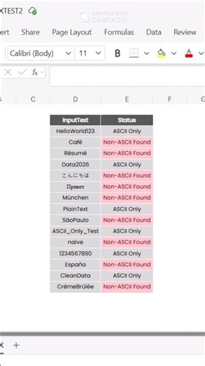 Excel Regex: Detect Non ASCII Characters