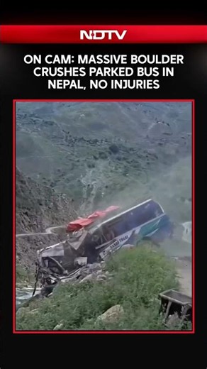 Massive Boulder Crushes Parked Bus In Nepal Landslide, Miraculous Escape