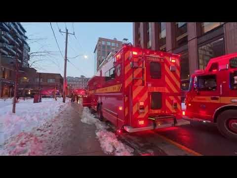 Toronto 🇨🇦 Firefighters in Action | Adelaide St W & Brant St Night Fire Response, 4K