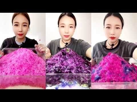 ASMR QIAN SPOONFUL JEWELRY SHAVED ICE EATING || COLOURFUL ICE || CRUNCHY ICE || QIAN ICE EATING