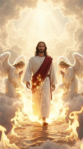 Jesus Walks on the Burning Cloud Bridge as Angels Bow in Worship 🔥☁️👑 #Jesus #Heaven #Angels