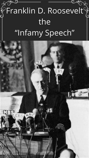 Franklin D. Roosevelt. "The infamy speech". December 8, 1941. The day after Pearl Harbor.