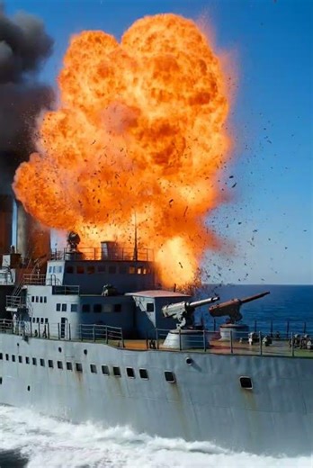 Intense Warship Explosion Naval Combat Simulation