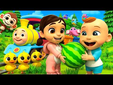 Colorful Fruits Train Nursery Rhymes with Animal Friends | LuLu Melon Toddler Songs