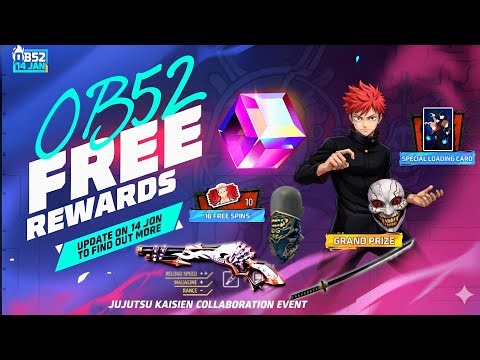 OB52 Update FREE Rewards 🎁 | Jujutsu Kaisen Collab |😱| FF NEW EVENT Today | FREE FIRE NEW EVENT