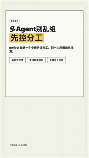 多 Agent 别乱组 别把流程做成灾难。全自动不是终点，跑飞才是灾难。 先拆真实用法，再看权限、依赖和 Issue，别只看星数。#GitHub #AI工具 #插件推荐 #开发效率 #程序员