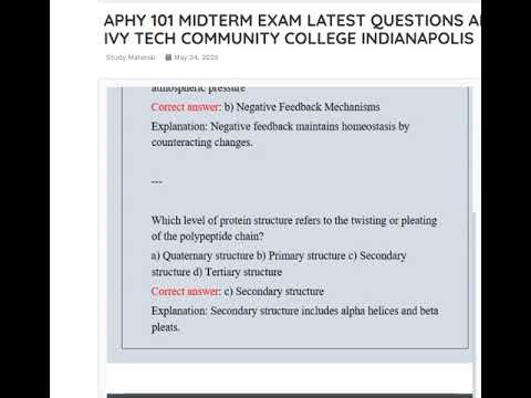 APHY 101 MIDTERM EXAM LATEST QUESTIONS AND CORRECT ANSWERS IVY TECH COMMUNITY COLLEGE INDIANAPOLIS