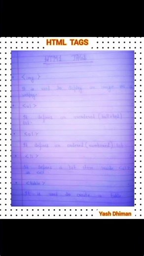 Basic HTML Tags | Handwritten HTML Notes |#html#learn#explore#shorts#notes #codingforbeginners