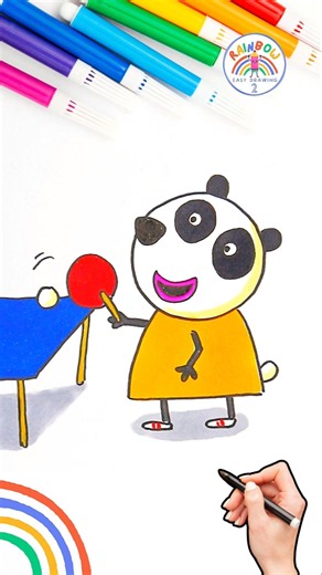 Peppa Pig Simple Drawing Tutorial | Draw Cute Peppa Pandora Panda 🌈🐽 #peppapig #short #panda #kids