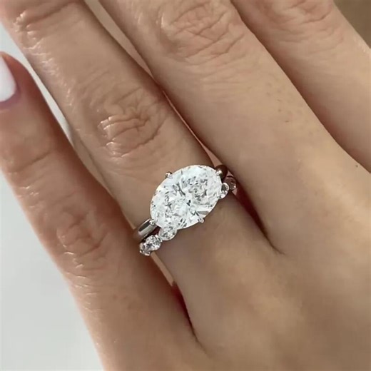 4.00CT Oval Cut Moissanite Engagement Ring East West Solitaire Ring 12x9mm DEF VVS Diamond Simulant 14K Gold Three Prong Bridal Wedding Ring - Etsy