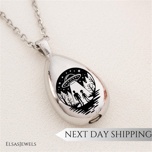 UFO Alien Urn Necklace, Alien Abduction Memorial Cremation Jewelry, Space Drop Ash Necklace, UFO Lover Sci-fi Sympathy Keepsake Gift - Etsy