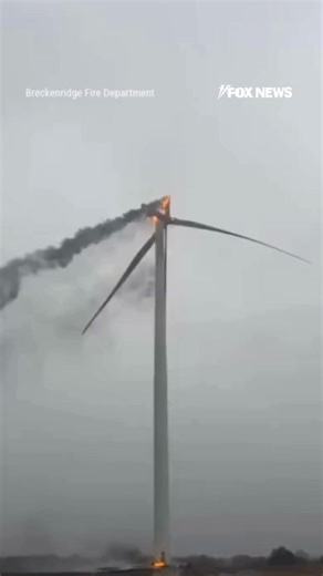 TURBINE TORCHED: A wind turbine in Texas caught fire after a suspected lightning strike, sending thick black smoke soaring into the sky. Video shows the turbine engulfed in flames, with one of its rotors breaking off and continuing to burn on the ground below. No injuries were reported. | Fox News