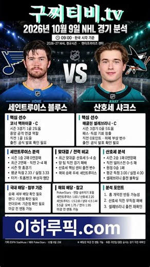 10월 9일 NFL·NHL 분석 🏈🏒 미식축구 1경기+하키 10경기 총정리