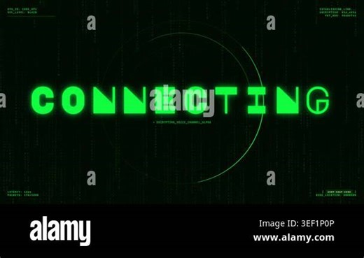 Digital interface screen displaying the word Connecting, futuristic computer loading process with data streaming and networking HUD elements Stock Video Footage - Alamy